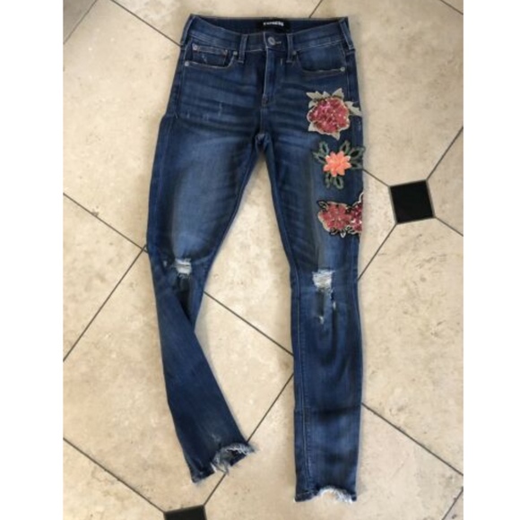 Express Denim - EXPRESS SEQUIN EMBROIDERED STRETCH LEGGINGS OR